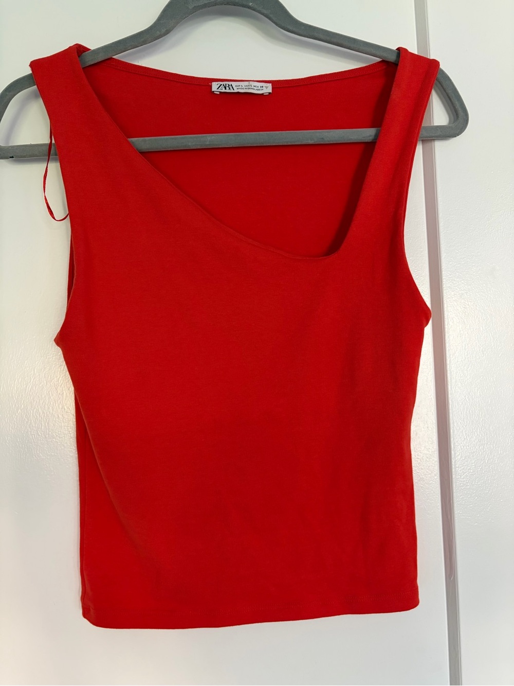 Zara Orangey Red Asymmetric Neck Tank Top